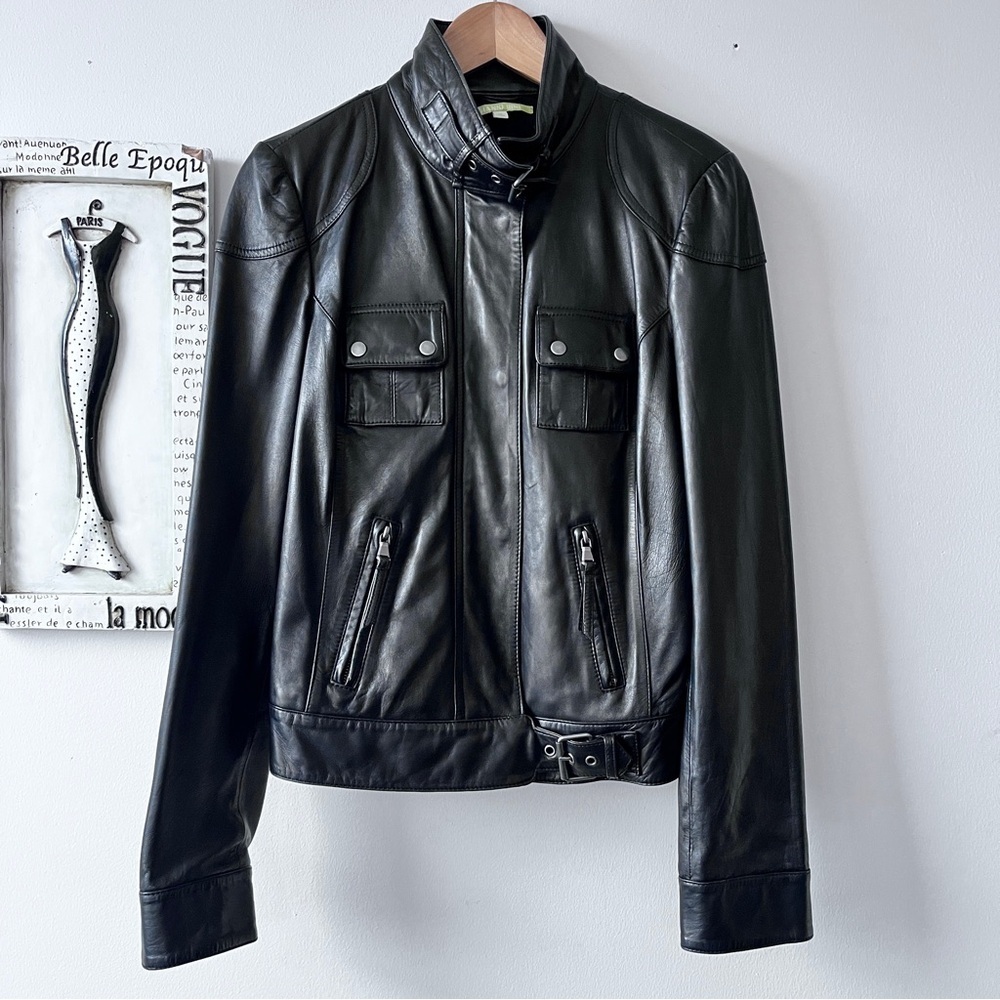 Gianni Bini Black Genuine Leather Moto Women’s Jacket Size M